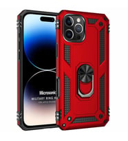 Microsonic Apple iPhone 16 Pro Max Kılıf Military Ring Holder Siyah (Kırmızı)