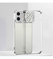 ALLY Fashion Series iPhone 12 6.1inç Kılıf Renkli Kenar Lazer Çerçeveli Silikon Kılıf (Gümüş)