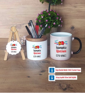 İspanyolca Öğretmeni Hediye Sepeti Kalemlik, Kupa Bardak Sihirli, Ahşap Anahtarlık HediyeÖğretmenler Günü Hediyesi (Model 1)