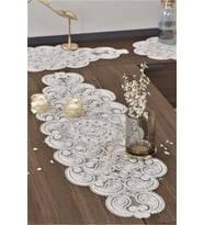 Damla Runner Salon Oda Sehpa Masa Örtüsü Fransız Güpürlü Çeyizlik Gri (Krem)