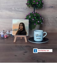 Matematik Mühendisi Fotoğraflı Dekoratif Taş, Ahşap Altlıklı Türk Kahvesi Fincanı Hediye (Model 7)