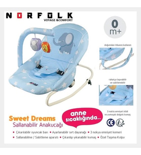Norfolk Sweet Dreams Oyuncaklı Ev Tipi Ana Kucağı Ana Dizi - Tam Yatarlı - Kademeli Sırt Ayarı (Mavi)