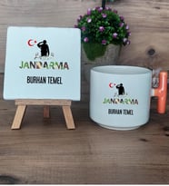Kişiye Özel Jandarma Hediye Seti Kupa Bardak T Kulplu ve Dekoratif Taş Askeri Personele Hediye, Jandarmaya Hediye (Model 7)