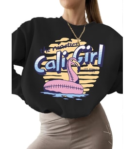 90'ların kaliforniyalı kızı Baskılı Bej kadın erkek Sweatshirt kalın unisex bisiklet yaka 3 iplik (Siyah)