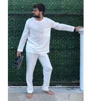 Organik Müslin Erkek Takım, Pijama Takımı, 2li Takım, %100 Pamuk Müslin (Beyaz)