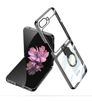 Samsung Galaxy Z Flip 6 Kılıf Yüzüklü Şeffaf Kıpta Kapak (Siyah)