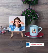 Kadın Polis Fotoğraflı Dekoratif Taş, Ahşap Altlıklı Türk Kahvesi Fincanı Hediye (Model 3)