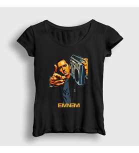 Presmono Kadın Beyaz Radio Eminem T-Shirt 155911tt (Siyah)