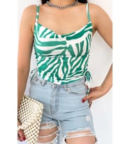 Kadın İp Askılı Bershka Model Dijital Crop (Yeşil)