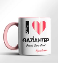 Kişiye Özel Gaziantep Seninle Daha Güzel Tema Siyah Renk Kupa (Pembe)