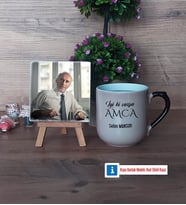 Amcaya Hediye Fotoğraflı Dekoratif Taş, Kupa Bardak Beyaz Hediye (Model 10)