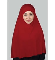 Hazır Türban Peçeli Pratik Eşarp Tesettür Nikaplı Hijab - Namaz Örtüsü Sufle (3XL) (Bordo)