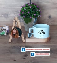 Sevimli Panda Kupa Bardak Beyaz ve Fotoğraflı Ahşap Anahtarlık Hediye (Model 8)