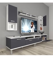 Decoraktiv Eko 5200DA Mdf Krom Ayaklı Tv Ünitesi Tv Sehpası (Beyaz - Antrasit)