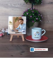 Web Tasarım Uzmanı Fotoğraflı Dekoratif Taş, Ahşap Altlıklı Türk Kahvesi Fincanı Hediye (Model 8)