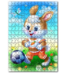 Cakapuzzle Çayırdaki Sevimli Tavşan ve Futbol Topu Puzzle Yapboz MDF (Ahşap) (500 Parça)