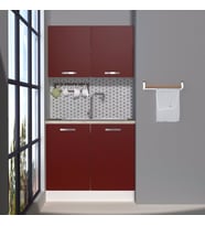 Decoraktiv Mini 90 MDF Hazır Mutfak Dolabı - Tezgah Dahil - Parlak Beyaz (Bordo)