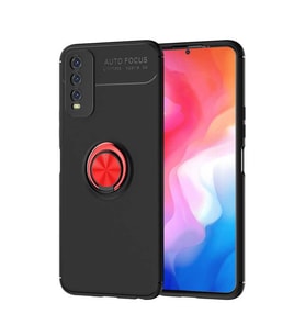 Vivo Y11S Kılıf Yüzüklü Magnetli Ravel Case (Siyah-Kırmızı)
