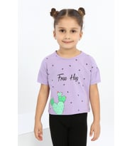 Toontoy Kız Çocuk Free Hug Kalpli Baskılı Tişört (Lila)
