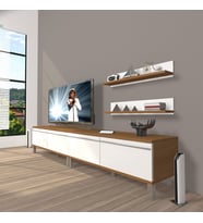 Decoraktiv Eko 200T Mdf Krom Ayaklı Tv Ünitesi Tv Sehpası (Beyaz - Kahverengi)