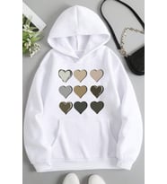 Unisex Oversize Kalp Baskılı Sweatshirt (Beyaz)