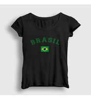 Presmono Kadın Sarı Brasil Brazil Brezilya Bayrağı T-Shirt 479580tt (Siyah)