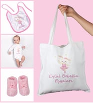 eJOYA Bebeklere Özel Çantasında Kişiye Özel Zıbın Önük Ve Patik Bebek Hediye Seti 109771 (Pembe)