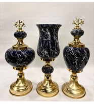 3'lü Dekoratif Prestij Dekoratif Vazo Set (Gold - Antrasit )