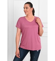 Kadın V Yaka Büyük Beden T-shirt 1486-23 (Gül Kurusu)