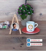 Yılbaşı Hediyesi Türk Kahvesi Fincanı Ahşap Altlıklı ve Fotoğraflı Ahşap Anahtarlık Hediye (Model 8)