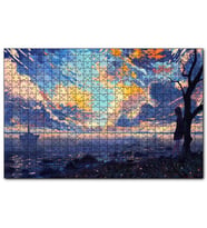 Cakapuzzle Günbatımı Deniz Yelkenliler Kız ve Alacalı Gökyüzü  Puzzle Yapboz MDF (Ahşap) (1000 Parça)