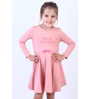 Toontoy Kız Çocuk Neon Lover Nakışlı Elbise (Somon)