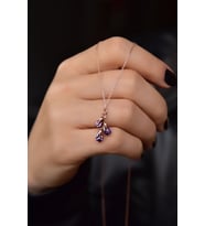 Papatya Silver 925 Ayar Gümüş Rose Kaplama Doğum Taşlı Kübik Drop Kolye (Mor)