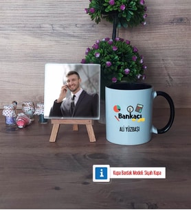 Bankacı Fotoğraflı Dekoratif Taş, Kupa Bardak Beyaz Hediye (Model 11)