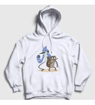 Presmono Unisex Beyaz Mordecai And Rigby Regular Show Kapüşonlu Sweatshirt 449270tt (Beyaz)