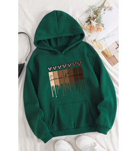 Leopar Kalp Baskılı Oversize Sweatshirt (Yeşil)