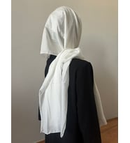 Moda Kaşmir Çizgili Pamuklu Şal (Beyaz)
