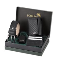Polo Air Dama Desen Cüzdan Kendinden Kartlık Kemer Çakmak Kombin CM-13 (Siyah)