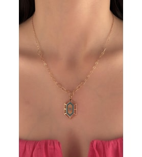 14 Ayar Altın Firuze Taşlı Altıgen Kolye (Rose)
