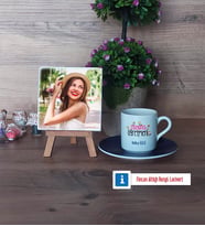 İtalyanca Öğretmeni Fotoğraflı Dekoratif Taş, Ahşap Altlıklı Türk Kahvesi Fincanı Hediye (Model 4)