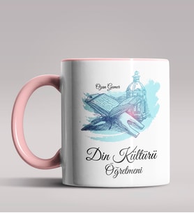 Kişiye Özel Din Kültürü Öğretmeni Tasarımlı Siyah Renk Kupa 3 (Pembe)