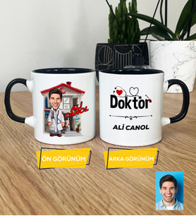 Kişiye Özel Karikatürlü Doktor Hediye Kupa Bardak Doktora Tıp Bayramı Hediyesi (Siyah)