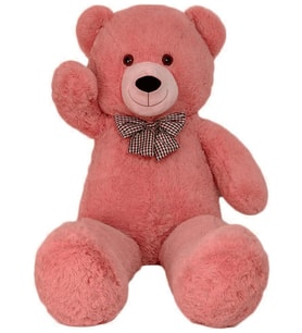 80 cm Papyonlu Peluş Ayıcık - % 100 YERLİ ÜRÜN (Nar Çiçeği)