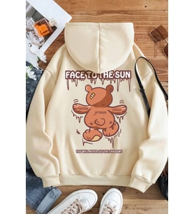Unisex Face To The Sun Baskılı Sweatshirt (Bej)