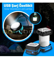 USB Şarj Özellikli Solar Akordeon Beyaz Led Kamp Lambası (Mavi)