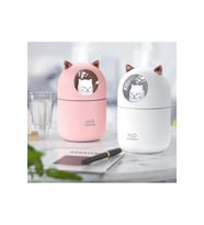 Oto Ve Ev Kedi Karakterli Rgb Ledli Hava Nemlendirici Buhar Makinası (Pembe)