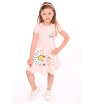 Toontoy Kız Çocuk Göğsü Ve Etek Kısmı Daisy Yazılı Arı Baskılı Elbise (Pudra)