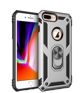 Microsonic Apple iPhone 8 Plus Kılıf Military Ring Holder (Gümüş)