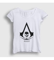 Presmono Kadın Sarı Skull Assassin's Creed T-Shirt 24447tt (Beyaz)