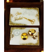 Spark Gold Epoksi Söz Nişan Tepsisi (Mavi)